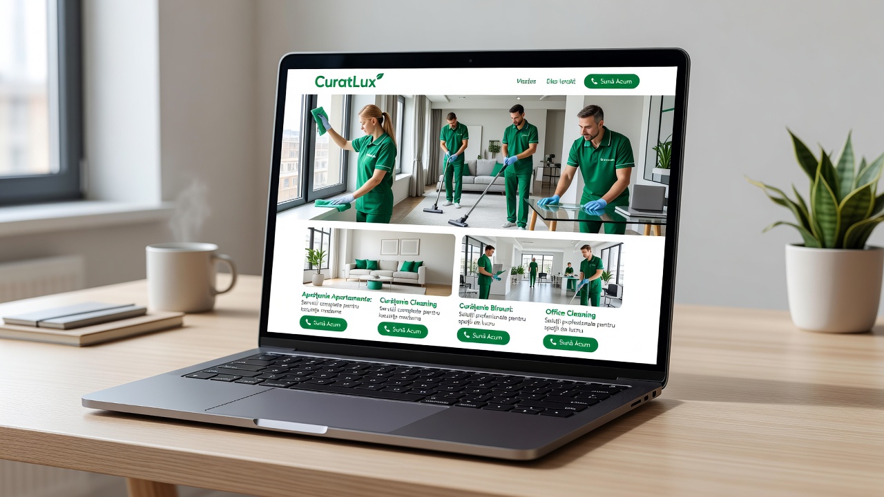 Design si dezvoltare landing page de conversie pentru servicii de curățenie: oferte clare, CTA telefon și structură orientată pe lead-uri.
